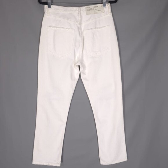 NWT AGOLDE Women’s Riley Crop High Rise Straight Jeans White Slant Distressed 27 - Picture 5 of 16